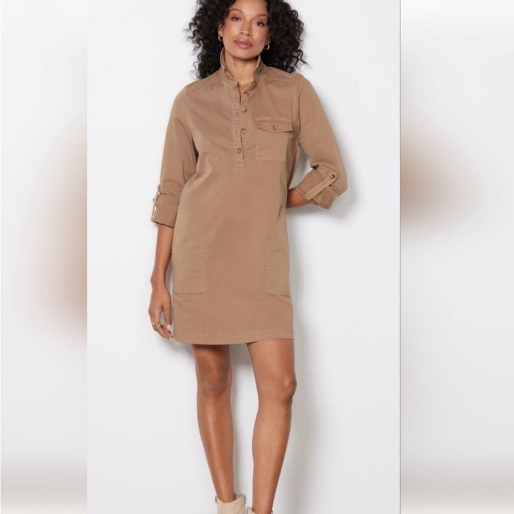 Michael Stars Eleanor Beige Collared Shirt Dress M